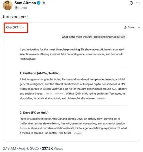 奧特曼展示GPT-5實測問答:發布進入倒計時