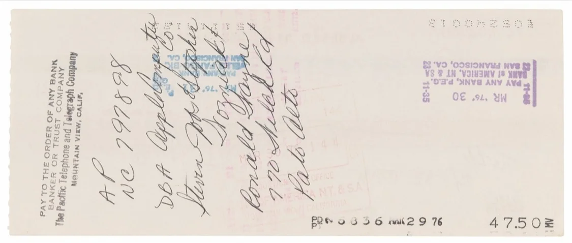 翻1851倍:蘋果罕見3位創(chuàng)始人同簽支票拍賣